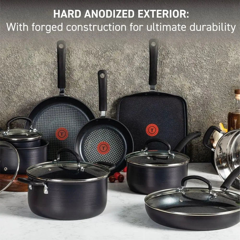 14-Piece Ultimate Hard Anodized Nonstick Cookware Set – Oven & Dishwasher Safe, Black