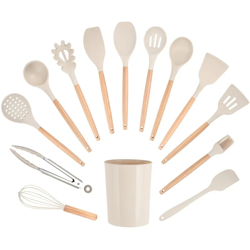 14-Piece Silicone Kitchen Utensil Set with Caddy – Heat Resistant, Nonstick, BPA-Free