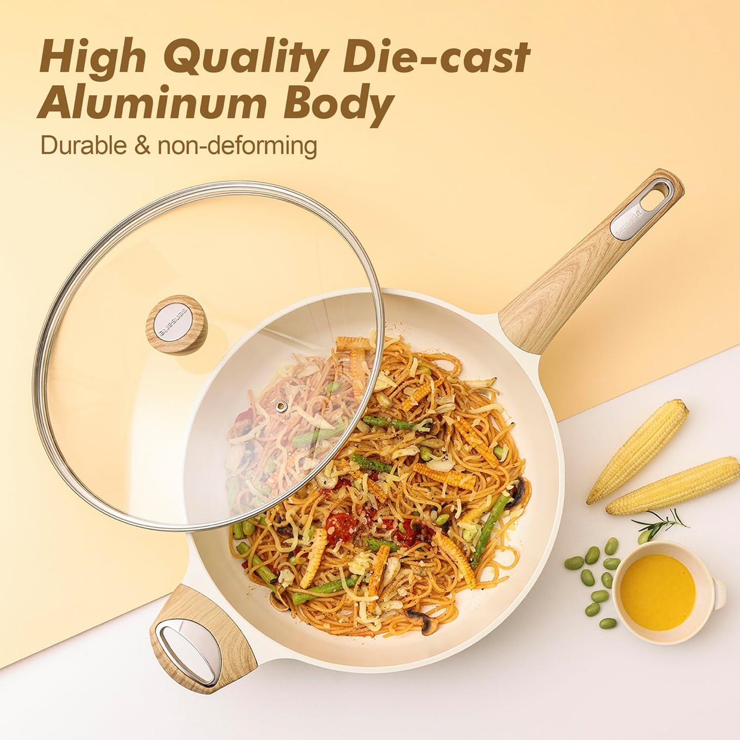 SENSARTE 14-Piece Ceramic Cookware Set – Non Stick Pots & Pans Induction Safe