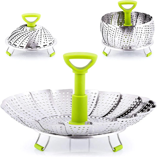 9-Inch Stainless Steel Folding Steamer Tray – Lotus Shape Food Basket for Vegetables, Fruits & Cooking