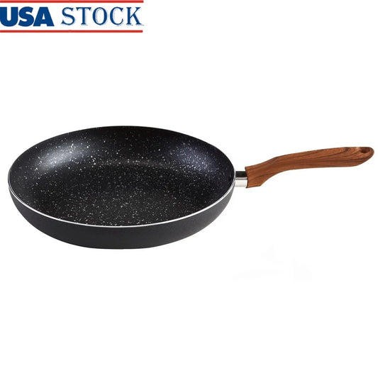 Nonstick Speckled Aluminum Fry Pan – Ergonomic Wood-Look Handle, Easy Clean Multi-Purpose Cookware