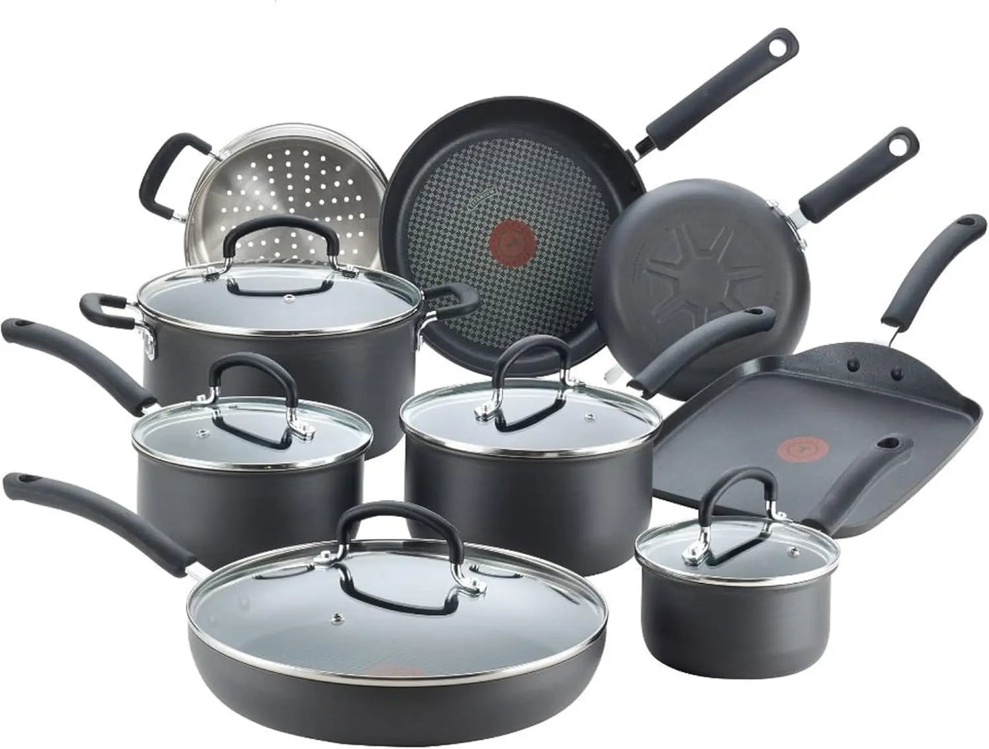 14-Piece Ultimate Hard Anodized Nonstick Cookware Set – Oven & Dishwasher Safe, Black